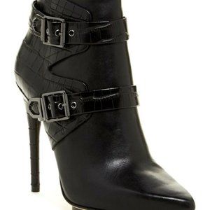 Bcbgmaxazria Klasp Leather Black Ankle-Strap Booties Size 8.5